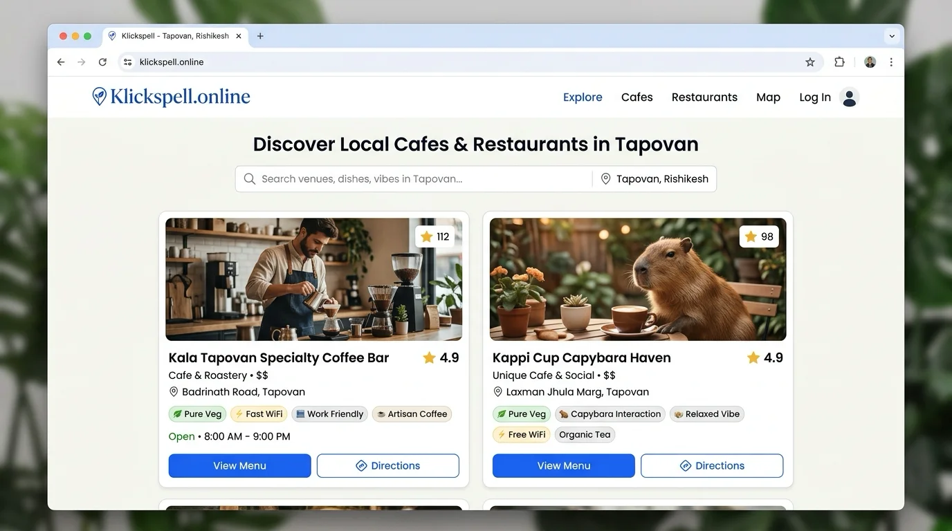 Klickspell Online Digital Menus and Local Business Discovery Platform